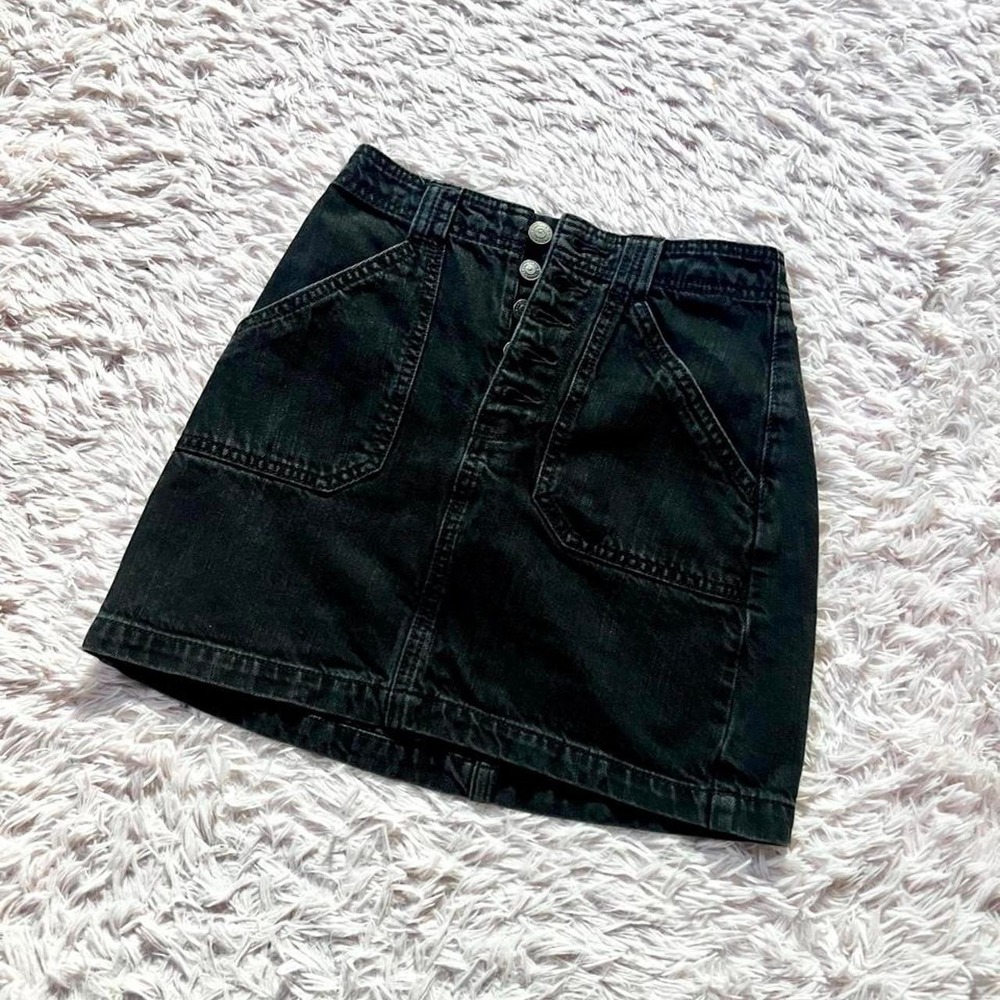 Hollister Co Ultra High Rise Grunge Punk Black Denim Skirt Womens 00 Edgy Gritty